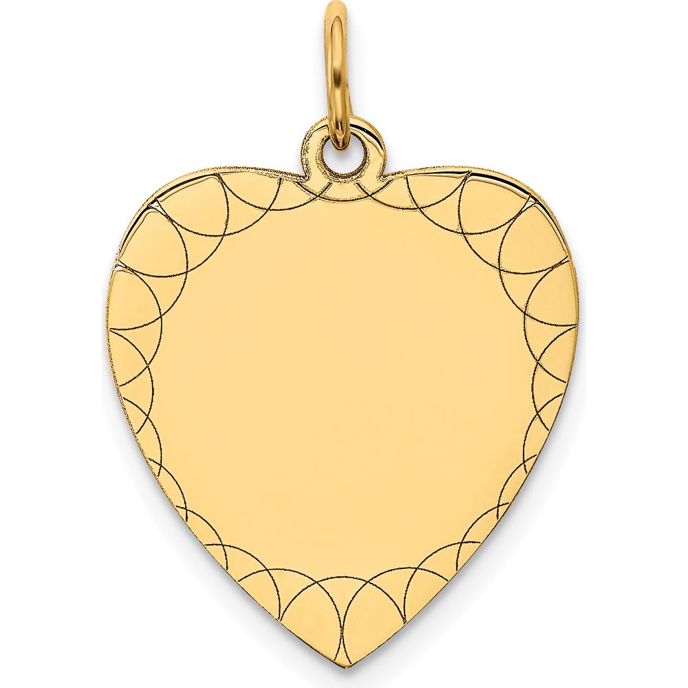 14K Yellow Gold Engravable Heart Disc Charm with Laser Etching - 23mm by Oro Pregiato