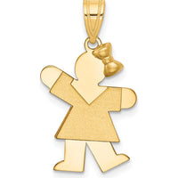 14K Yellow Gold Engravable Little Girl with Bow Pendant - 24mm Length by Oro Pregiato