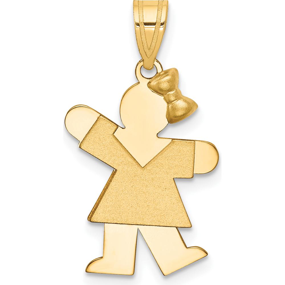14K Yellow Gold Engravable Little Girl with Bow Pendant - 24mm Length by Oro Pregiato