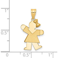 14K Yellow Gold Engravable Little Girl with Bow Pendant - 24mm Length by Oro Pregiato