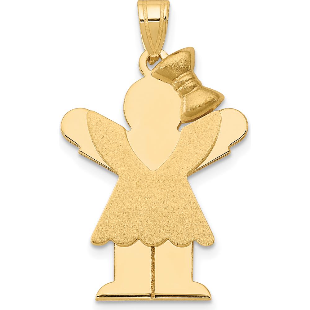 14K Yellow Gold Engravable Medium Girl with Ruffles and Bow Pendant - Solid Gold Love Charm by Oro Pregiato