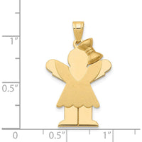 14K Yellow Gold Engravable Medium Girl with Ruffles and Bow Pendant - Solid Gold Love Charm by Oro Pregiato