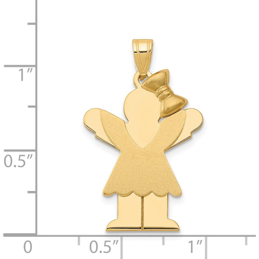 14K Yellow Gold Engravable Medium Girl with Ruffles and Bow Pendant - Solid Gold Love Charm by Oro Pregiato