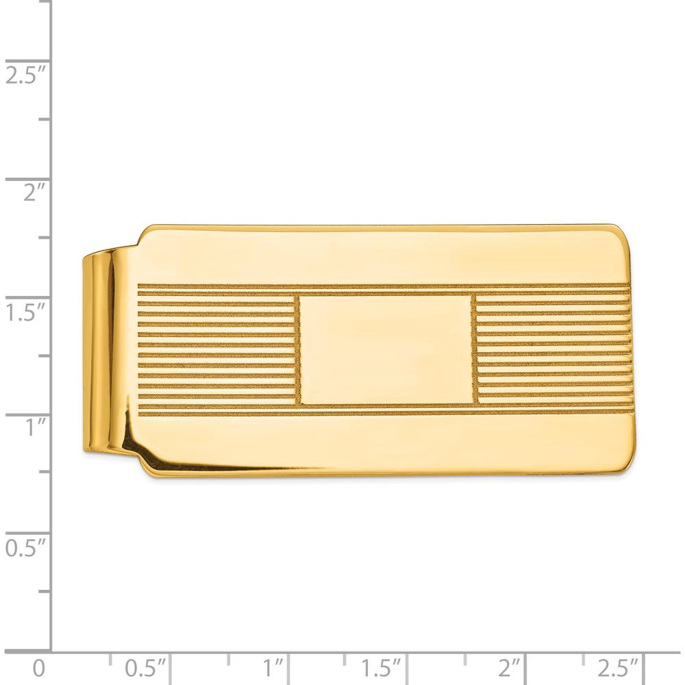 14K Yellow Gold Engravable Men's Money Clip with Grooved Detailing and Polished Finish by Oro Pregiato