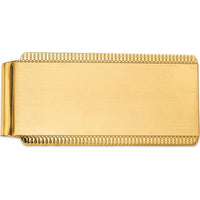 14K Yellow Gold Engravable Money Clip with Sandblasted Edge and Polished-Brushed Finish by Oro Pregiato