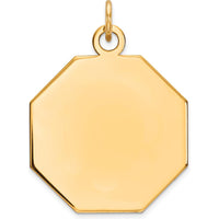 14K Yellow Gold Engravable Octagonal Disc Charm - 27mm Length by Oro Pregiato