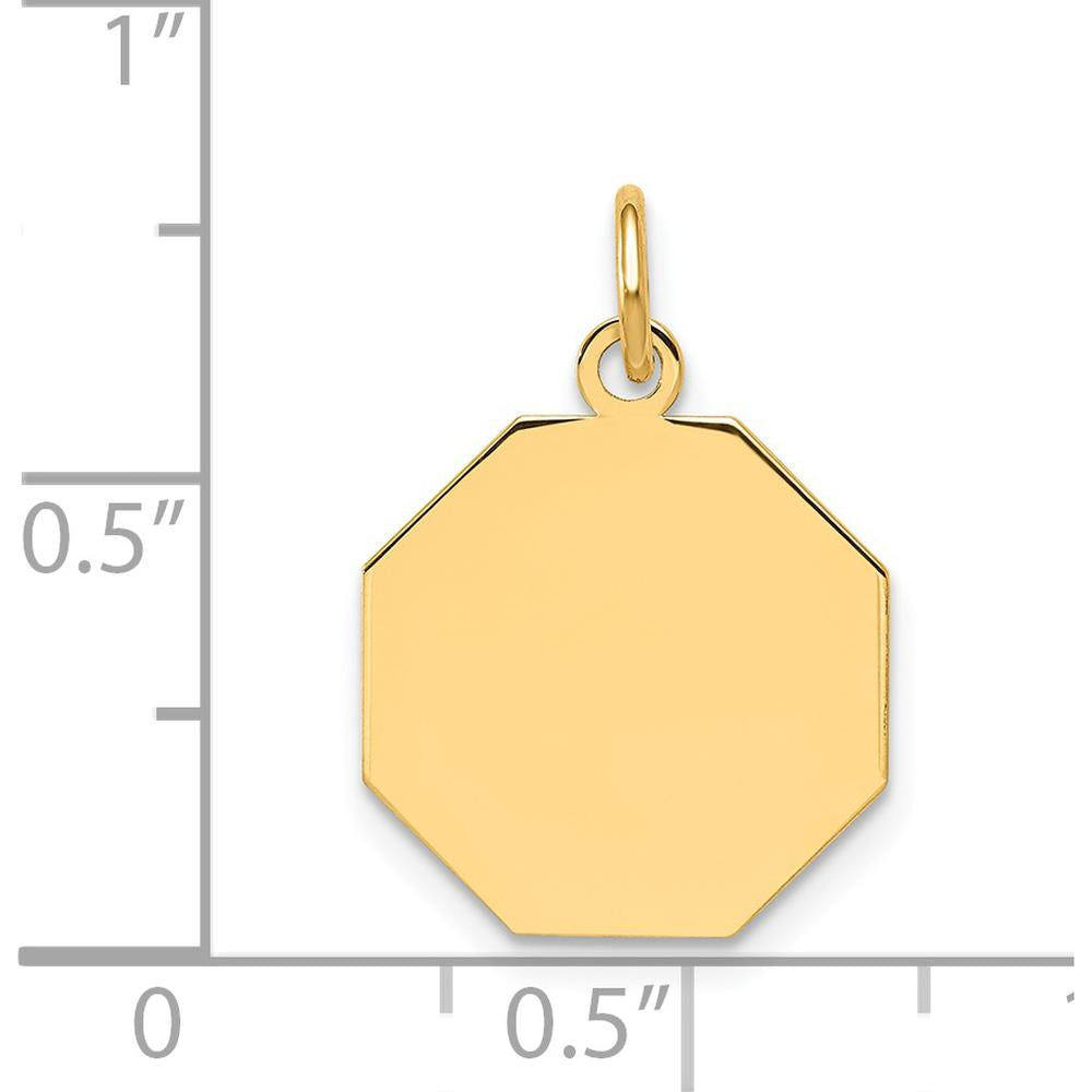 14K Yellow Gold Engravable Octagonal Disc Charm - Polished Finish by Oro Pregiato