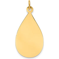 14K Yellow Gold Engravable Raindrop Disc Charm - Polished Finish, 33mm Length, 16mm Width by Oro Pregiato