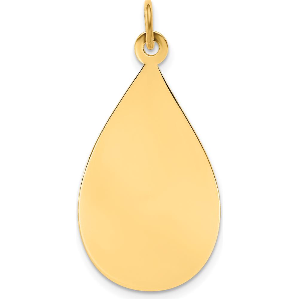 14K Yellow Gold Engravable Raindrop Disc Charm - Polished Finish, 33mm Length, 16mm Width by Oro Pregiato