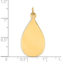 14K Yellow Gold Engravable Raindrop Disc Charm - Polished Finish, 33mm Length, 16mm Width by Oro Pregiato