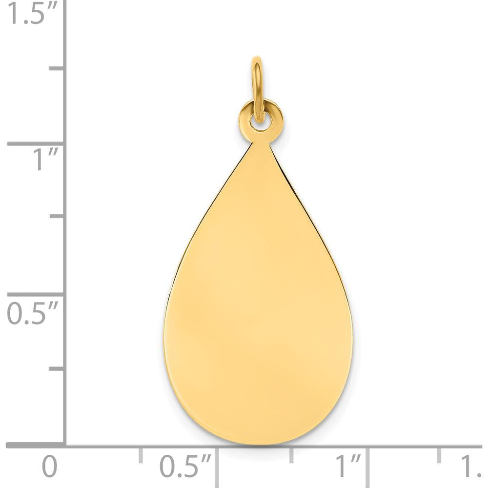 14K Yellow Gold Engravable Raindrop Disc Charm - Polished Finish, 33mm Length, 16mm Width by Oro Pregiato