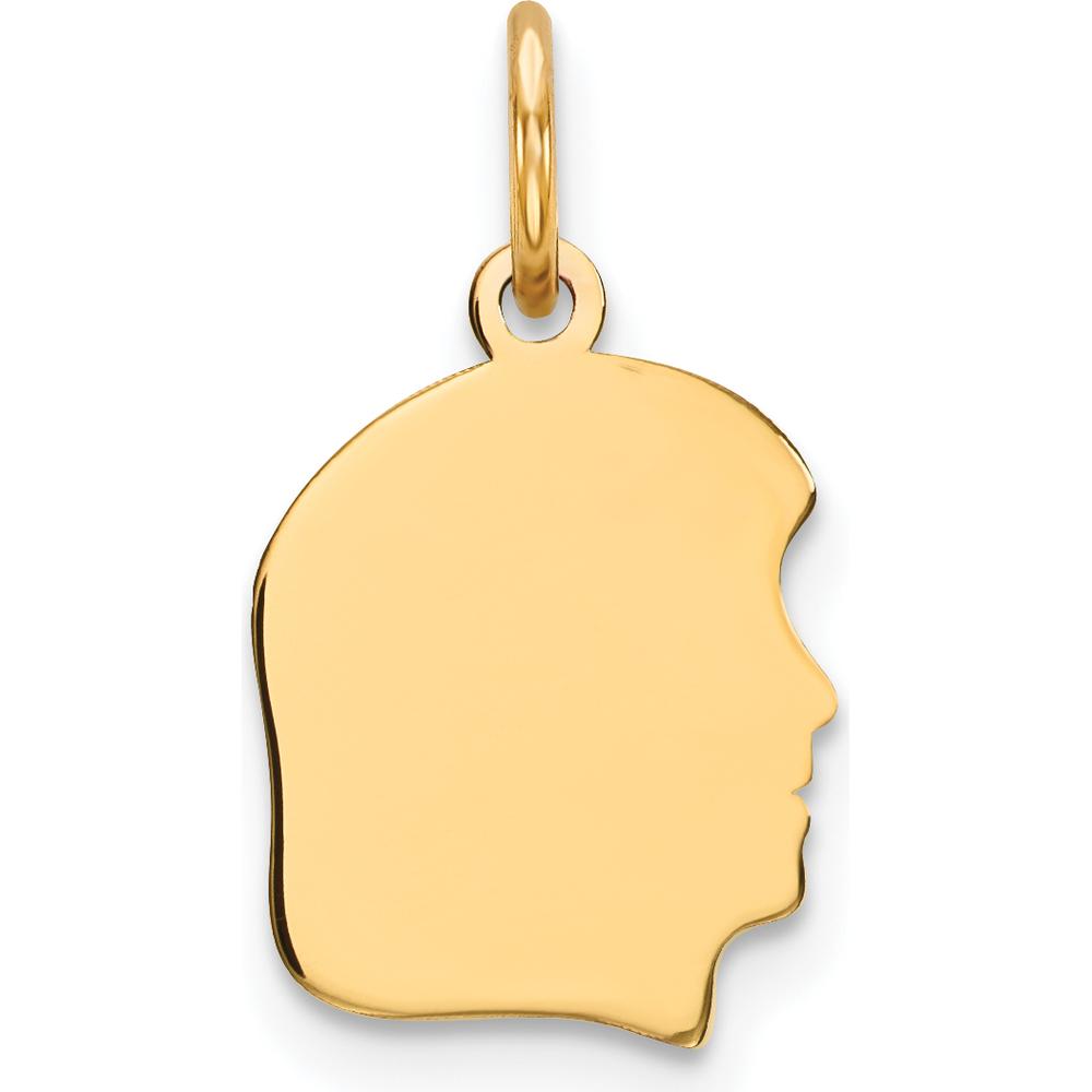 14K Yellow Gold Engravable Right-Facing Girl Head Charm Pendant - Personalized Design by Oro Pregiato