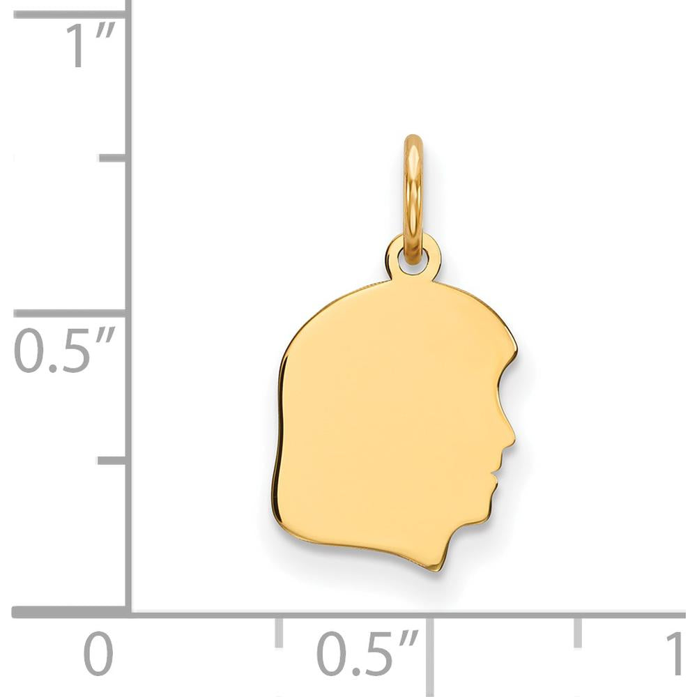 14K Yellow Gold Engravable Right-Facing Girl Head Charm Pendant - Personalized Design by Oro Pregiato