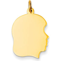 14K Yellow Gold Engravable Right-Facing Girl Head Charm - Polished Finish, 27mm Length by Oro Pregiato
