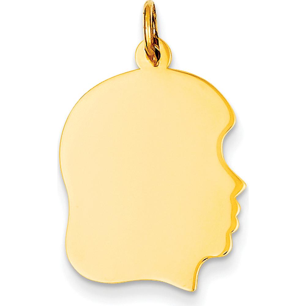 14K Yellow Gold Engravable Right-Facing Girl Head Charm - Polished Finish, 27mm Length by Oro Pregiato