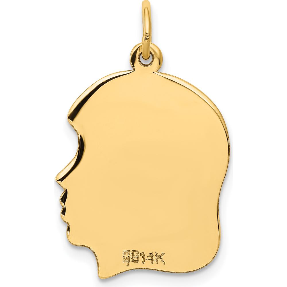 14K Yellow Gold Engravable Right-Facing Girl Head Charm - Polished Finish, 27mm Length by Oro Pregiato