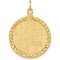 14K Yellow Gold Engravable Rope Disc Pendant with Satin Back - 32mm Length by Oro Pregiato