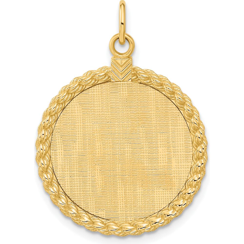14K Yellow Gold Engravable Rope Disc Pendant with Satin Back - 32mm Length by Oro Pregiato