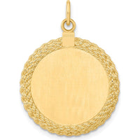 14K Yellow Gold Engravable Rope Disc Pendant with Satin Back - 32mm Length by Oro Pregiato