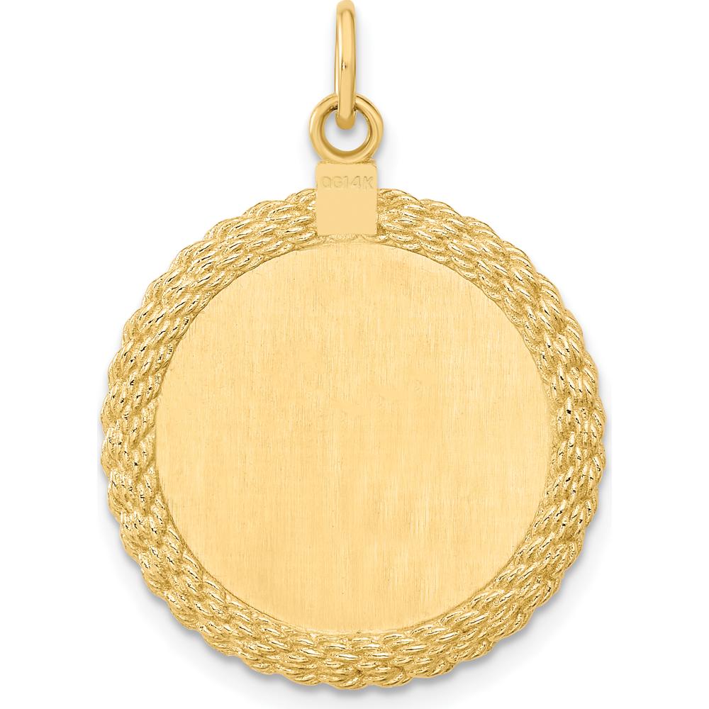 14K Yellow Gold Engravable Rope Disc Pendant with Satin Back - 32mm Length by Oro Pregiato