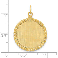 14K Yellow Gold Engravable Rope Disc Pendant with Satin Back - 32mm Length by Oro Pregiato