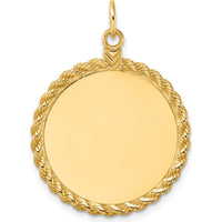 14K Yellow Gold Engravable Rope Edge Disc Pendant - Personalized Charm by Oro Pregiato