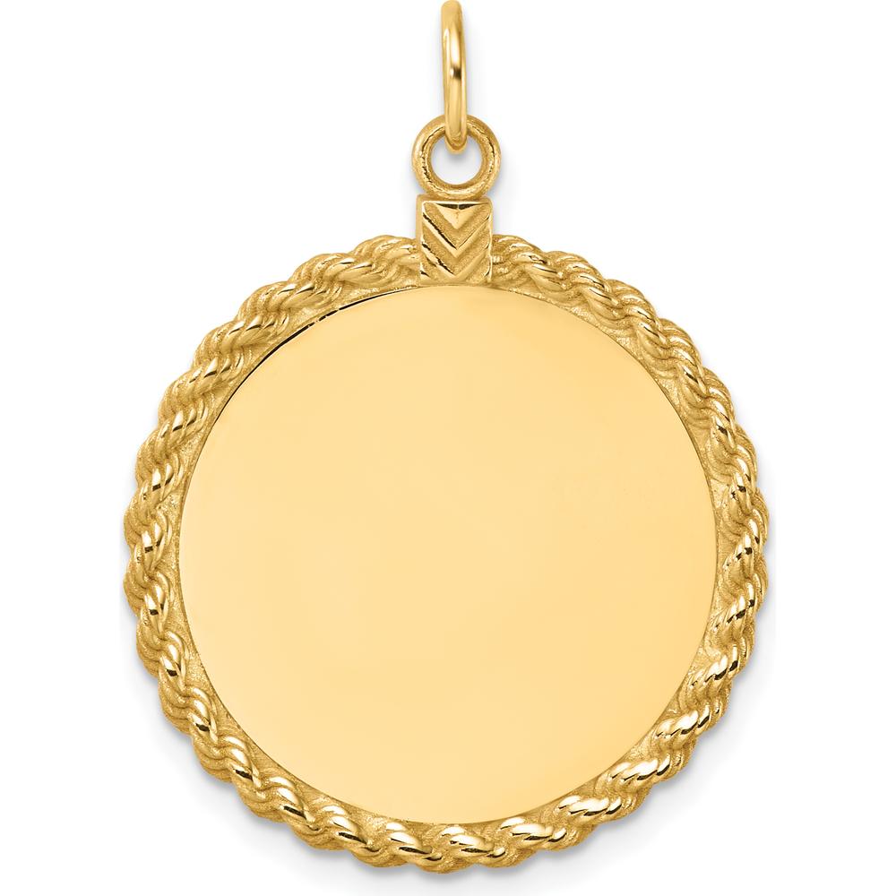 14K Yellow Gold Engravable Rope Edge Disc Pendant - Personalized Charm by Oro Pregiato