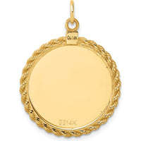 14K Yellow Gold Engravable Rope Edge Disc Pendant - Personalized Charm by Oro Pregiato