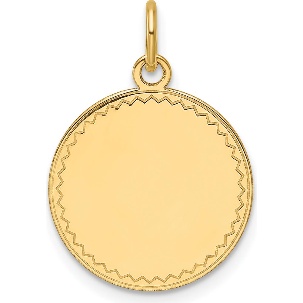 14K Yellow Gold Engravable Round Disc Charm with Grooved Edge by Oro Pregiato
