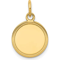 14K Yellow Gold Engravable Round Disc Charm with Polished Finish - 13mm by Oro Pregiato