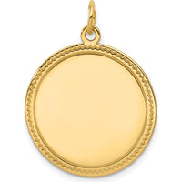 14K Yellow Gold Engravable Round Disc Charm with Textured Laser Design - 23mm by Oro Pregiato