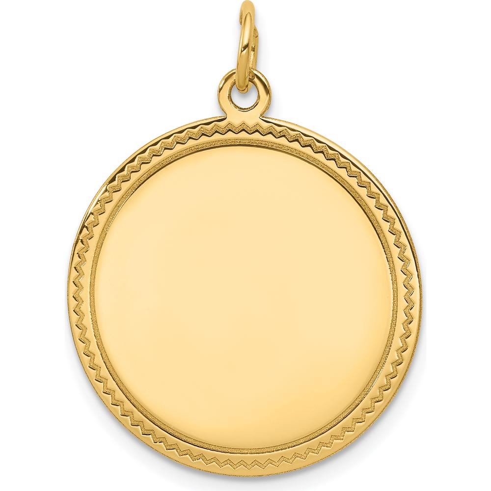 14K Yellow Gold Engravable Round Disc Charm with Textured Laser Design - 23mm by Oro Pregiato
