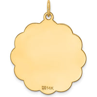 14K Yellow Gold Engravable Scalloped Disc Charm - 31mm Length by Oro Pregiato