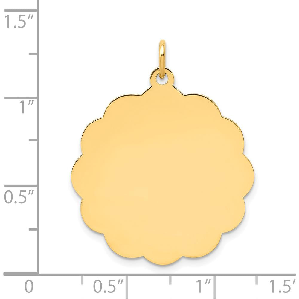 14K Yellow Gold Engravable Scalloped Disc Charm - 31mm Length by Oro Pregiato