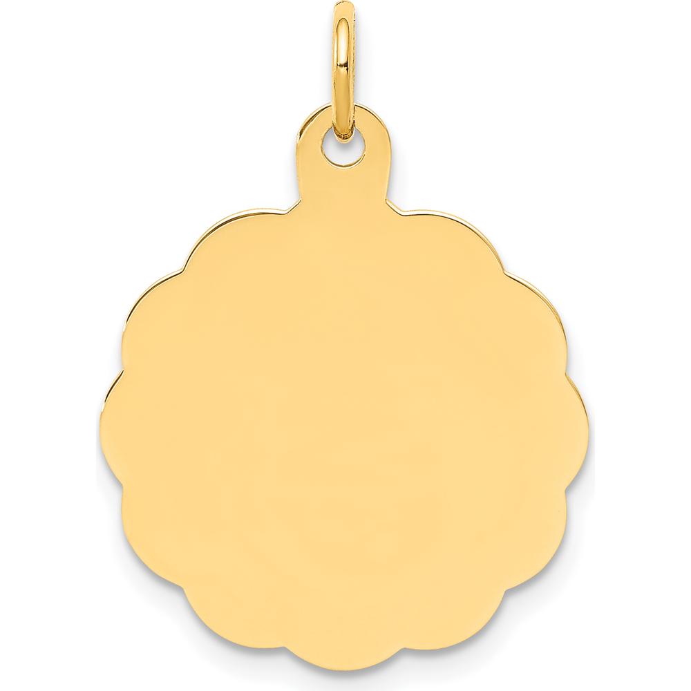 14K Yellow Gold Engravable Scalloped Disc Charm Pendant by Oro Pregiato