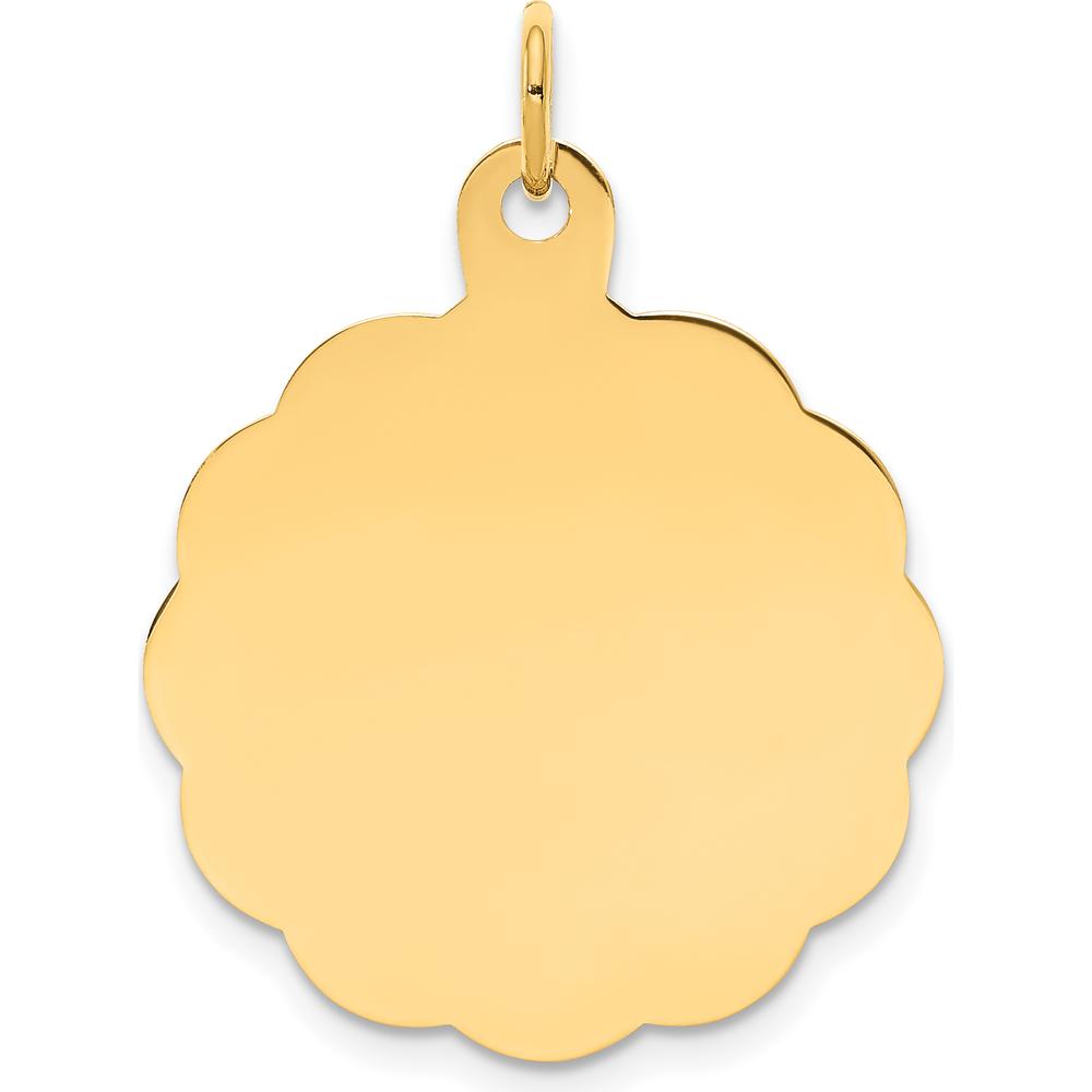 14K Yellow Gold Engravable Scalloped Disc Charm - Personalized Polished Pendant by Oro Pregiato