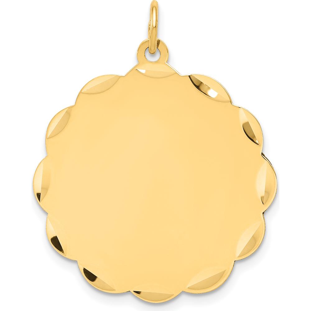 14K Yellow Gold Engravable Scalloped Disc Charm with Diamond-Cut Edges - 28mm Length by Oro Pregiato