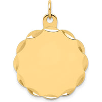 14K Yellow Gold Engravable Scalloped Disc Charm with Diamond-Cut Edges by Oro Pregiato