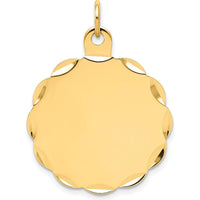 14K Yellow Gold Engravable Scalloped Disc Charm with Diamond-Cut Texture by Oro Pregiato
