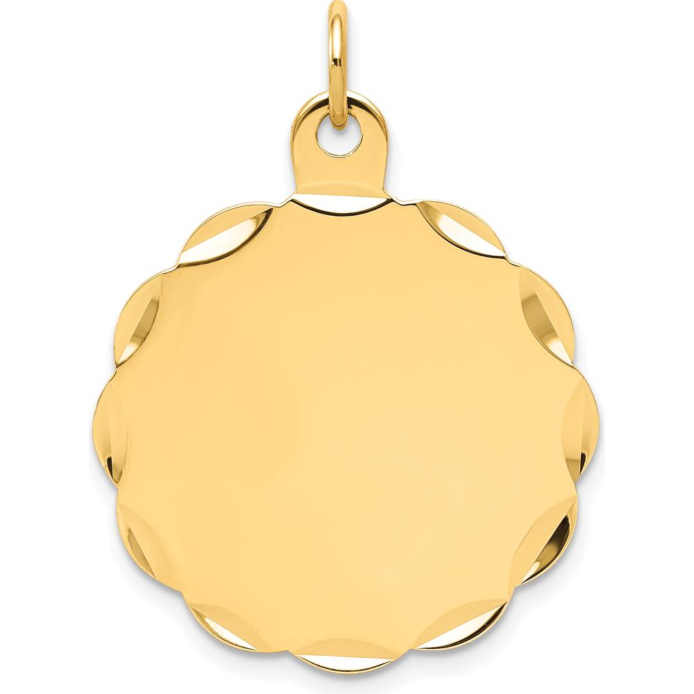 14K Yellow Gold Engravable Scalloped Disc Charm with Diamond-Cut Texture by Oro Pregiato