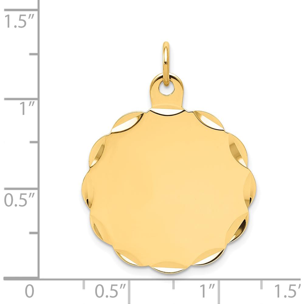 14K Yellow Gold Engravable Scalloped Disc Charm with Diamond-Cut Texture by Oro Pregiato