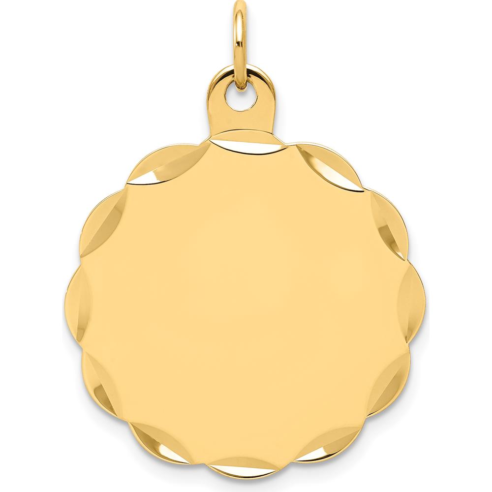 14K Yellow Gold Engravable Scalloped Disc Charm with Polished Finish and Diamond-Cut Texture by Oro Pregiato