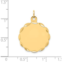 14K Yellow Gold Engravable Scalloped Disc Charm with Polished Finish and Diamond-Cut Texture by Oro Pregiato