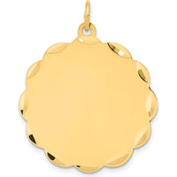 14K Yellow Gold Engravable Scalloped Disc Charm with Polished Finish and Diamond-Cut Texture by Oro Pregiato