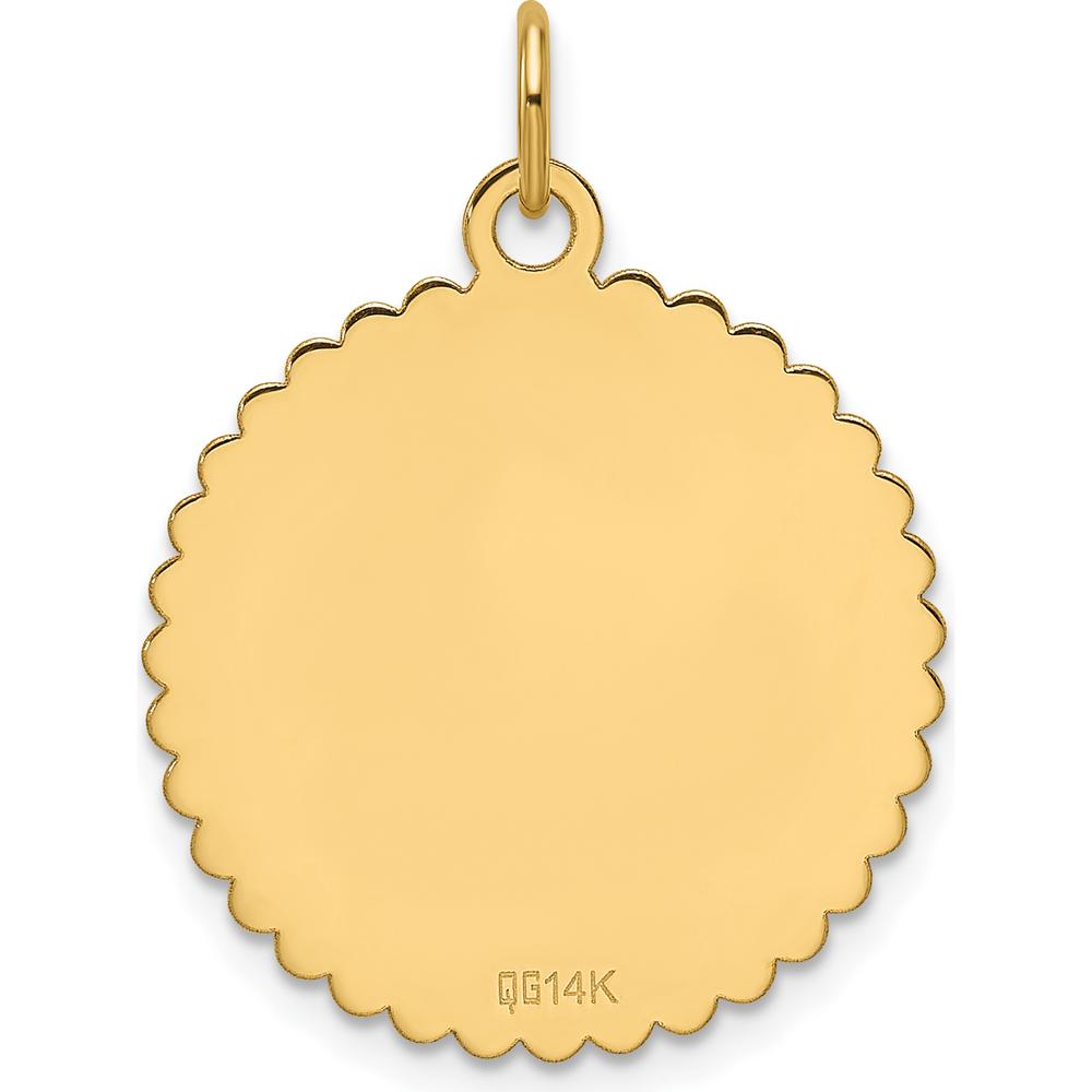 14K Yellow Gold Engravable Scalloped Disc Charm with Polished Finish by Oro Pregiato