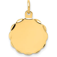 14K Yellow Gold Engravable Scalloped Disc Pendant with Polished Diamond-Cut Edges by Oro Pregiato