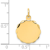14K Yellow Gold Engravable Scalloped Disc Pendant with Polished Diamond-Cut Edges by Oro Pregiato