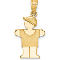 14K Yellow Gold Engravable Small Boy with Hat on Right Hugs Pendant Charm by Oro Pregiato