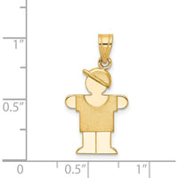 14K Yellow Gold Engravable Small Boy with Hat on Right Hugs Pendant Charm by Oro Pregiato