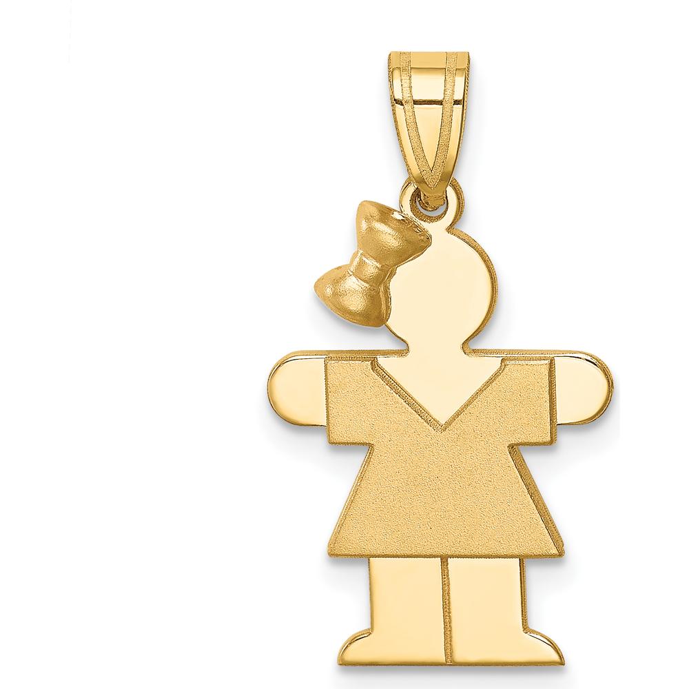 14K Yellow Gold Engravable Small Girl with Bow Charm - 30mm Length, 15mm Width by Oro Pregiato